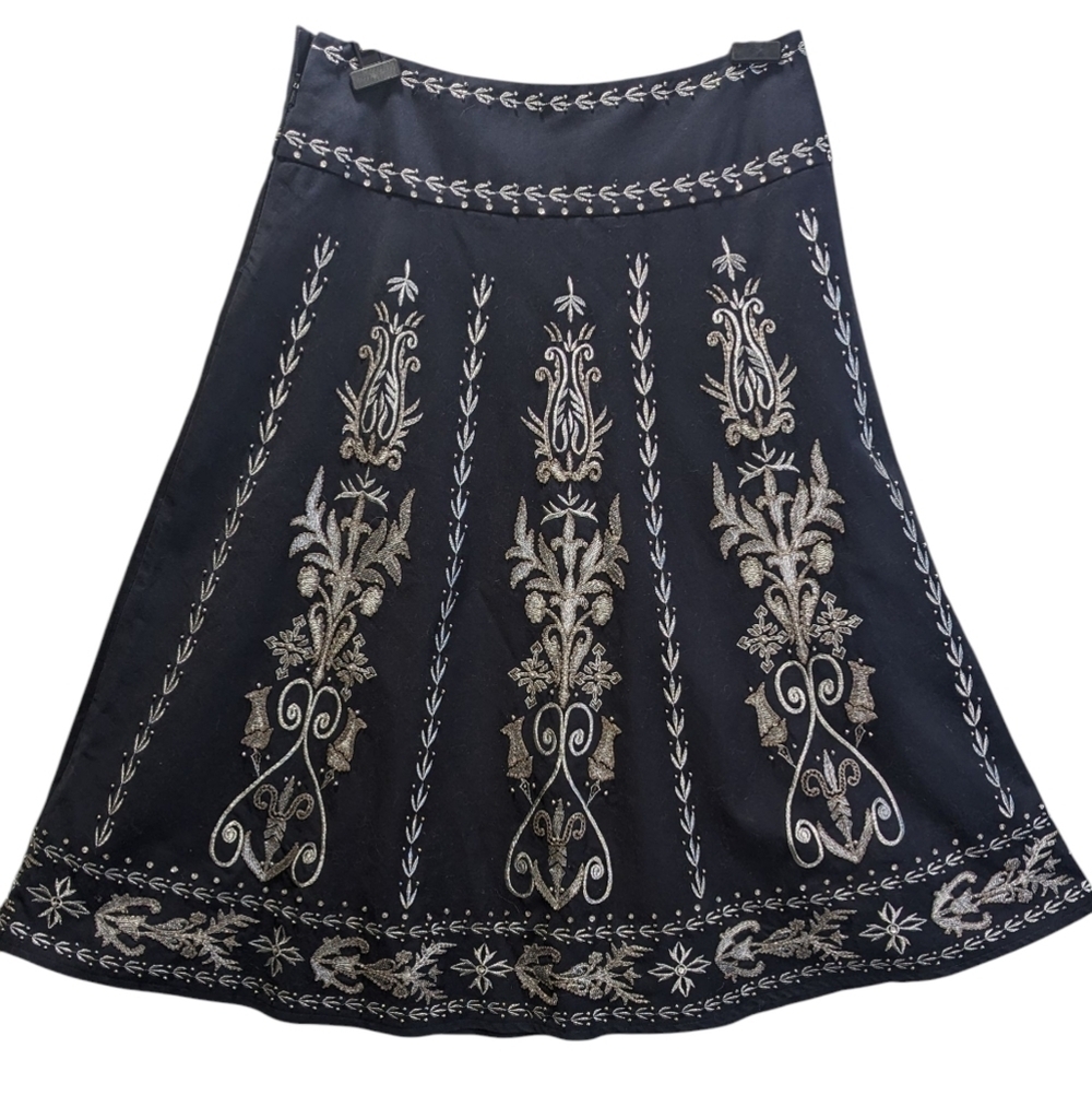 Chic Bianca Nygard Navy And Silver Embroidered & Sequined Skirt Size 12 Flaw